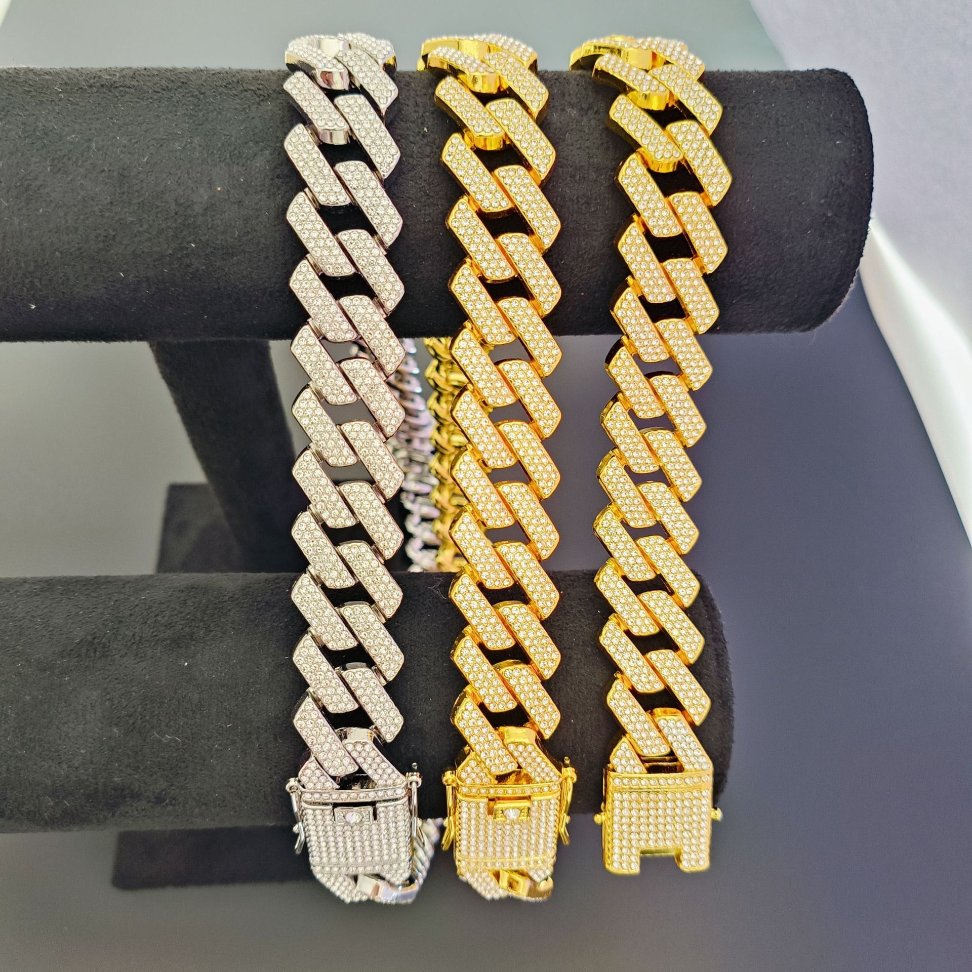 Luxury Jewelry Designer Jewelry Fashion Alloy Rhinestone Chain Link 20mm Diamond Full Necklace Three Rows Full Diamond Cross-border Hot Item