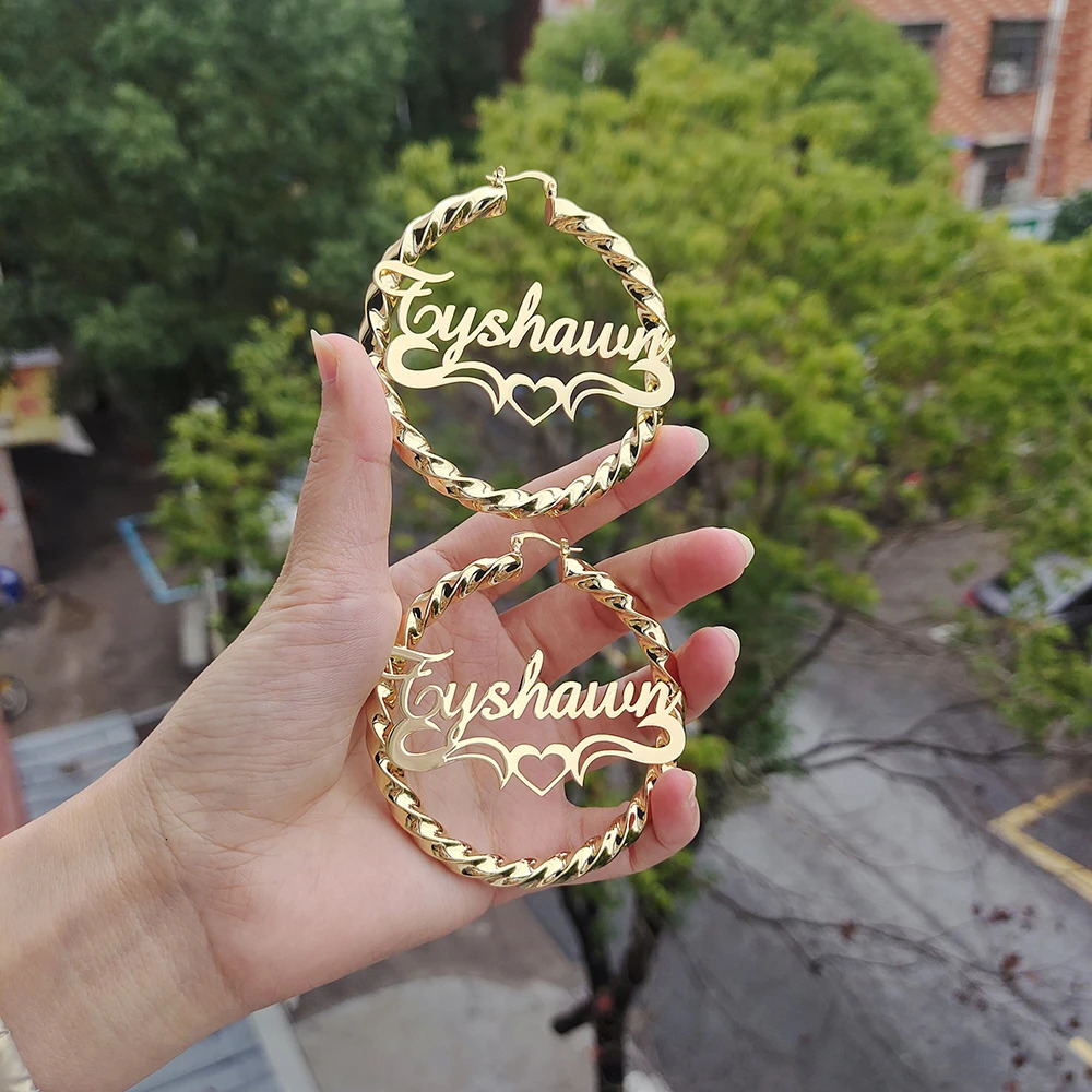 DODOAI Custom Twist Hoop Earrings For Women Bold Rope Earrings with NameCustomize Name Round Earring Personality Jewellery 250708