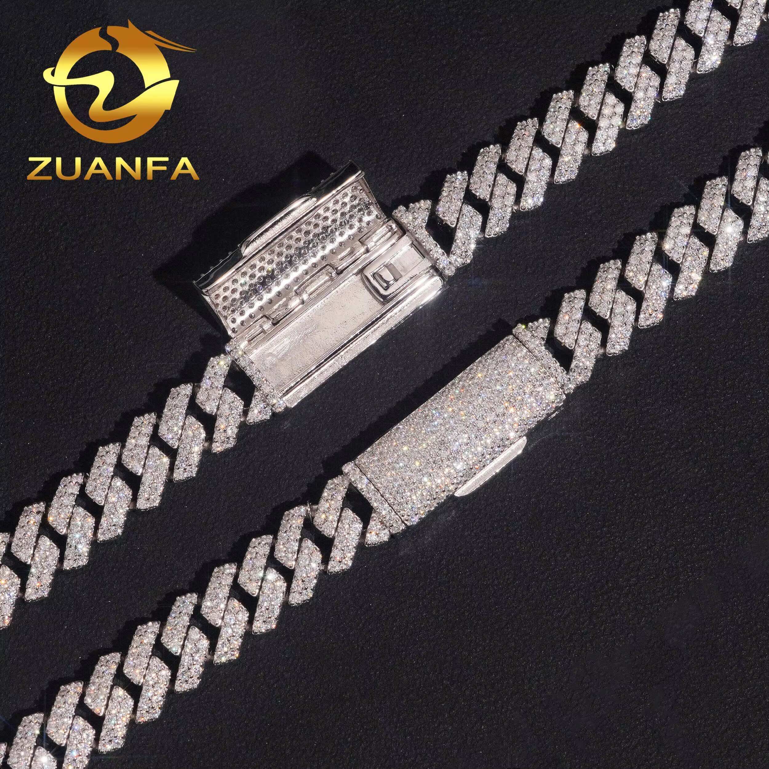 Ship in USA Warehouse Stock 10mm 2Rows 925 Solid Silver Hip Hop Iced Out VVS1 Moissanite Diamond Miami Cuban Chain Bracelet
