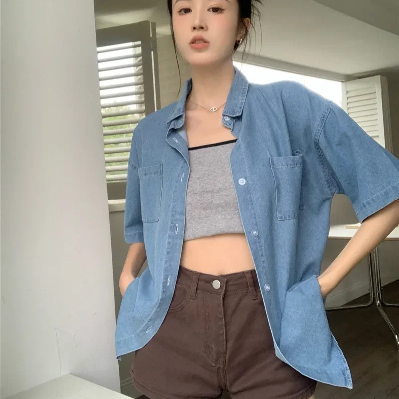 Korean Style Loose Fit Denim Shirt Womens 2025 Spring Summer Casual n Sensibility Thin Jacket Top Factory Direct Sales 250704