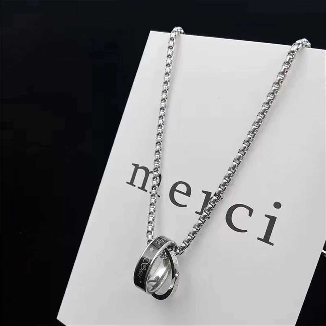 Mens Titanium Steel Necklace Fashion Double Ring Drip Oil Inlaid Zircon Sweater Chain Necklace Stainless Steel Jewelry Gift W250712
