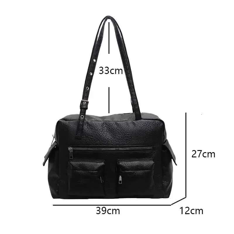 Women PU Leather Shoulder Multi-Pockets Underarm Solid Versatile Commuting Handbag Adjustable Strap Armpit Tote Bag