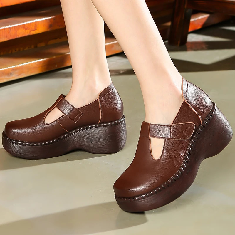 DRKANOL Handmade Retro Style Women Platform Shoes Spring Summer Genuine Cow Leather Wedges Heel Shallow Casual Shoes H21315L 250707