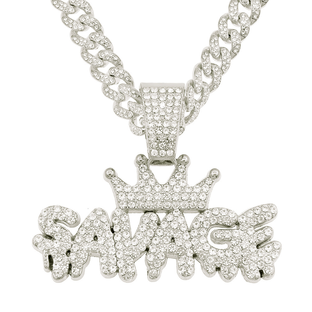 Luxury Jewelry Designer Jewelry Trendy Full Diamond Crown Letter Pendant Necklace For Men Hip Hop Style Cross-border Chain Choker