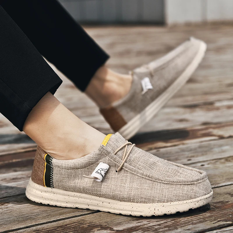 Mens Casual Canvas Shoes Breathable Slip-On Loafers Men Comfortable Flat Sneakers Lightweight Driving Boat Shoes Male Lazy Walk 250708