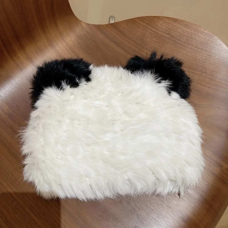 Black bear ears rabbit fur hat cute plush wrap head cap cold warm fur cap Y2k Girls Korean Hats Knitted Hat 250712