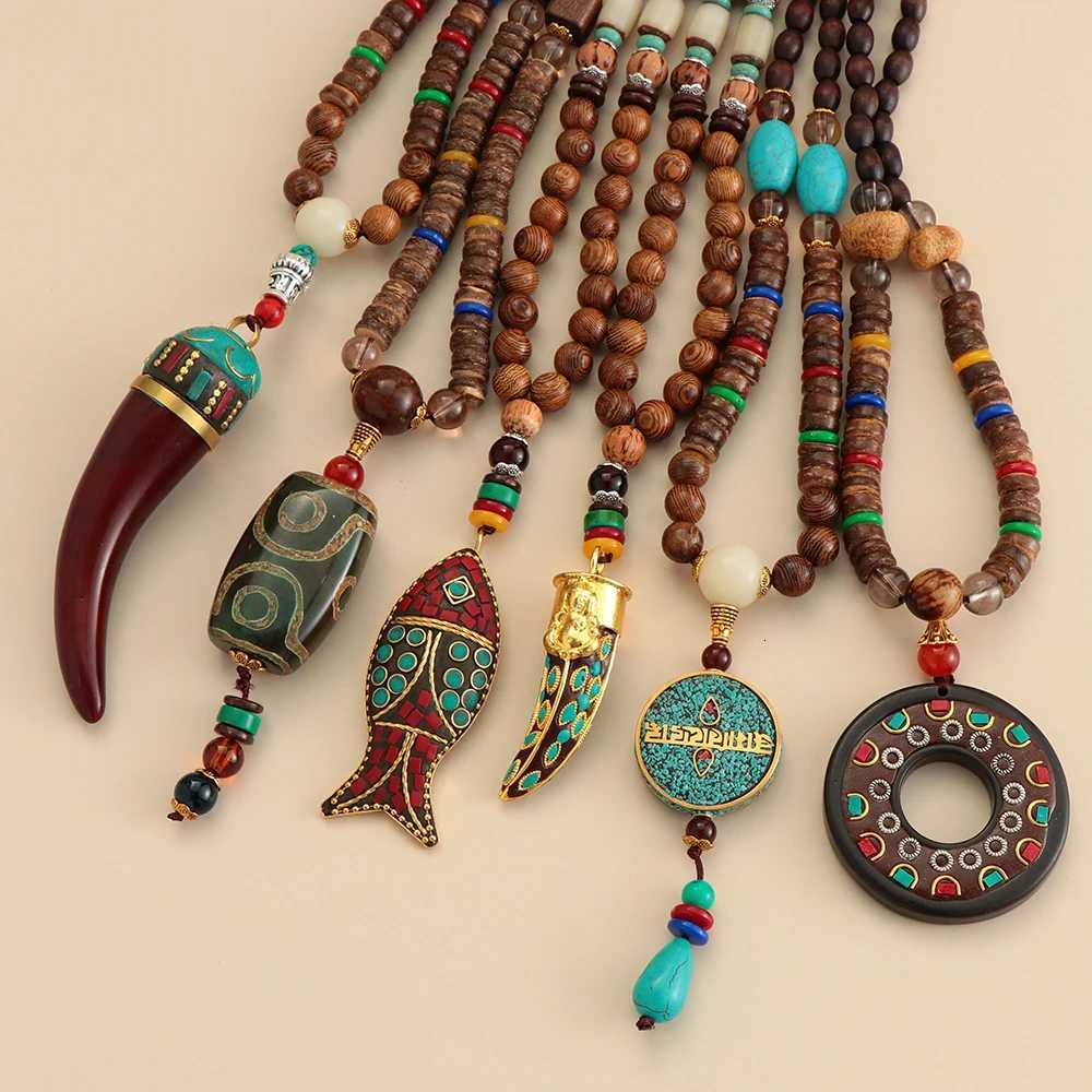 Unisex Handmade Nepal Buddhist Mala Wood Beads Pendant Necklace Boho Style Ethnic Long Pendant Mens Lucky Jewelry W250712