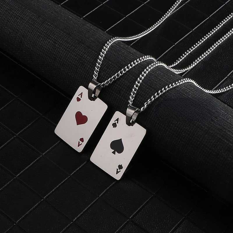 Titanium Steel Necklace Playing Card Red Spades A Love Pendant Tide Men Wen Necklace Long Sweater Chain Coup Accories W250714