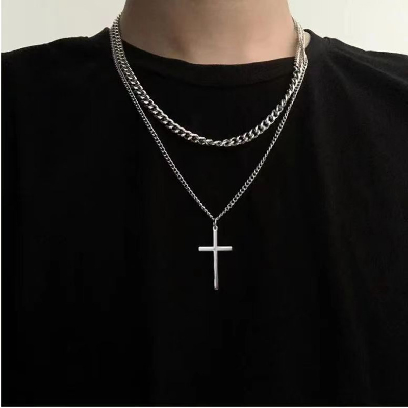Luxury Jewelry Designer Jewelry Titanium Steel Double Layer Cross Necklace Style Men's Trendy Disco Hip-hop Women's Personality Versatile Sw