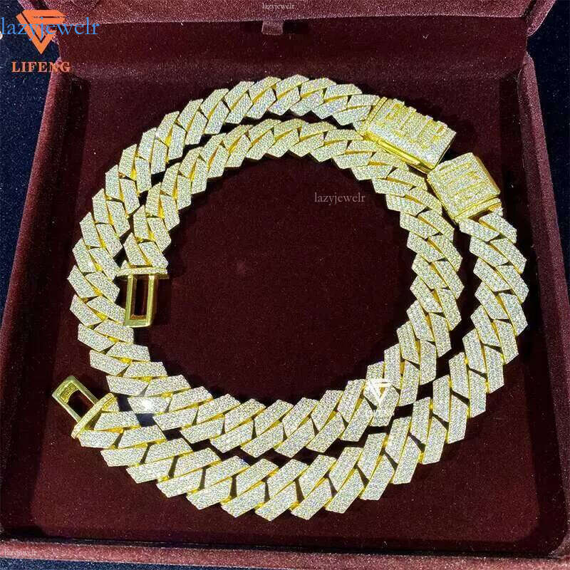 18mm 3 Rows Sliver Vvs Moissanite Iced Out Hip Hop Jewelry Mossanite Rose Gold Cuban Link Chain