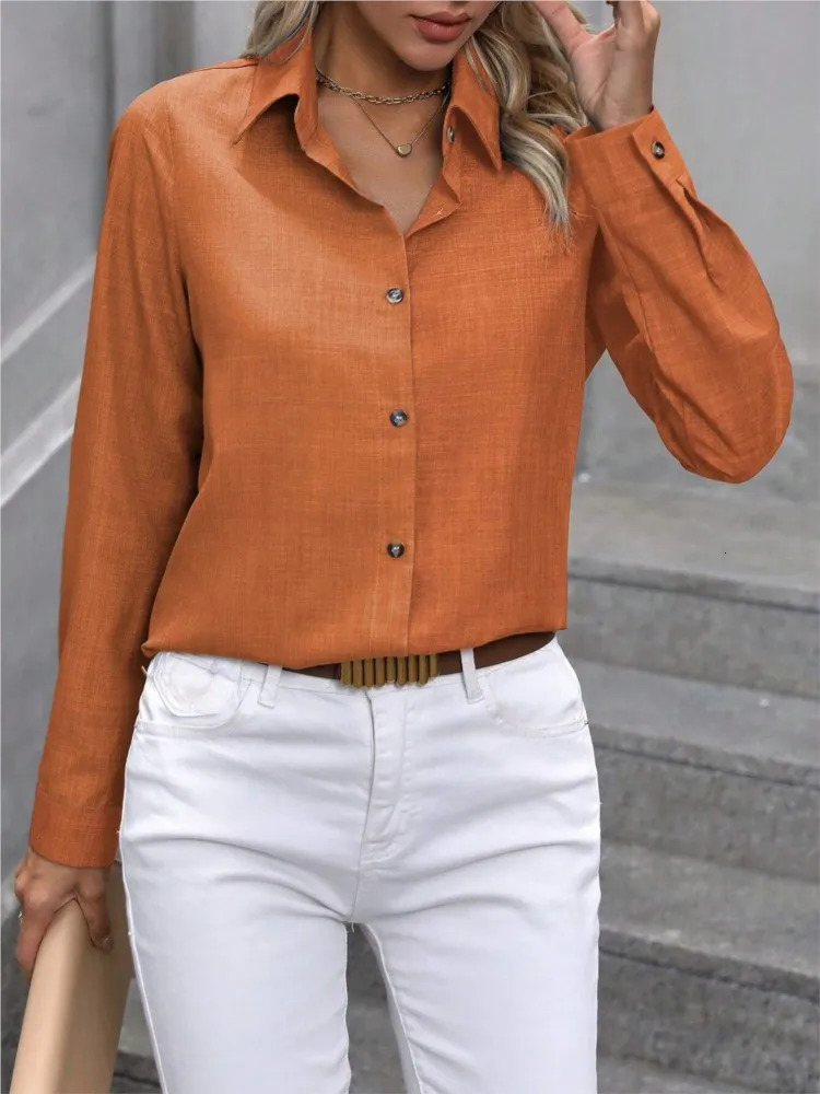 Spring Autumn Fashion Color Combination Longsleeved Lapel Womens Shirt Simple Casual With A Solid Female Officeshirt 250707
