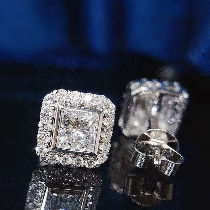 Classic Square Shaped Design 3A Zircon Silver Plated Earrings Women Wedding Party Fashion Jewelry Stud Earrings Wholesale