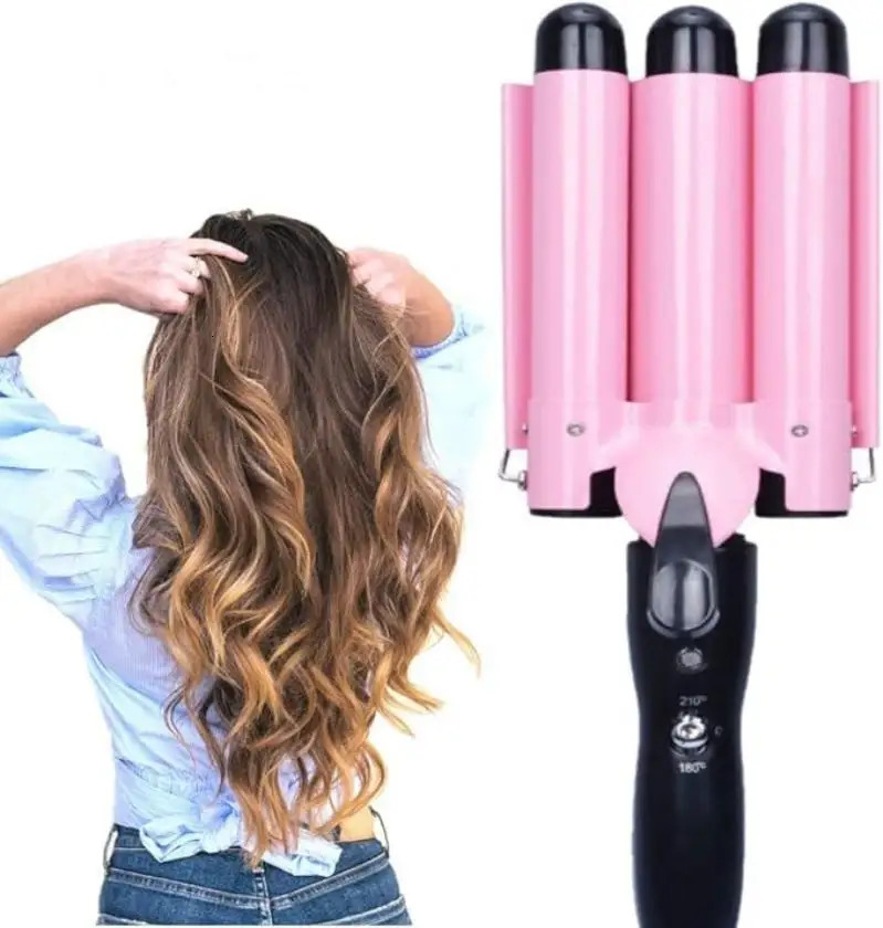 Hair Curling Iron with 3 Barrel Hair Curler Two-level Temperature Control Pink Egg Roll Hair Waver for Women Beach Waves 250712