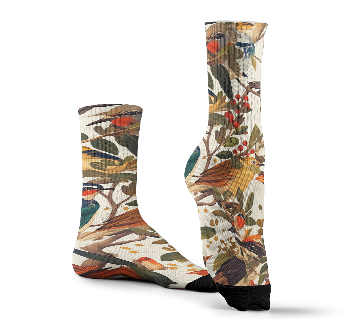 boho bird print crew socks nature inspired fashion crew unisex socks breathable quickdry material