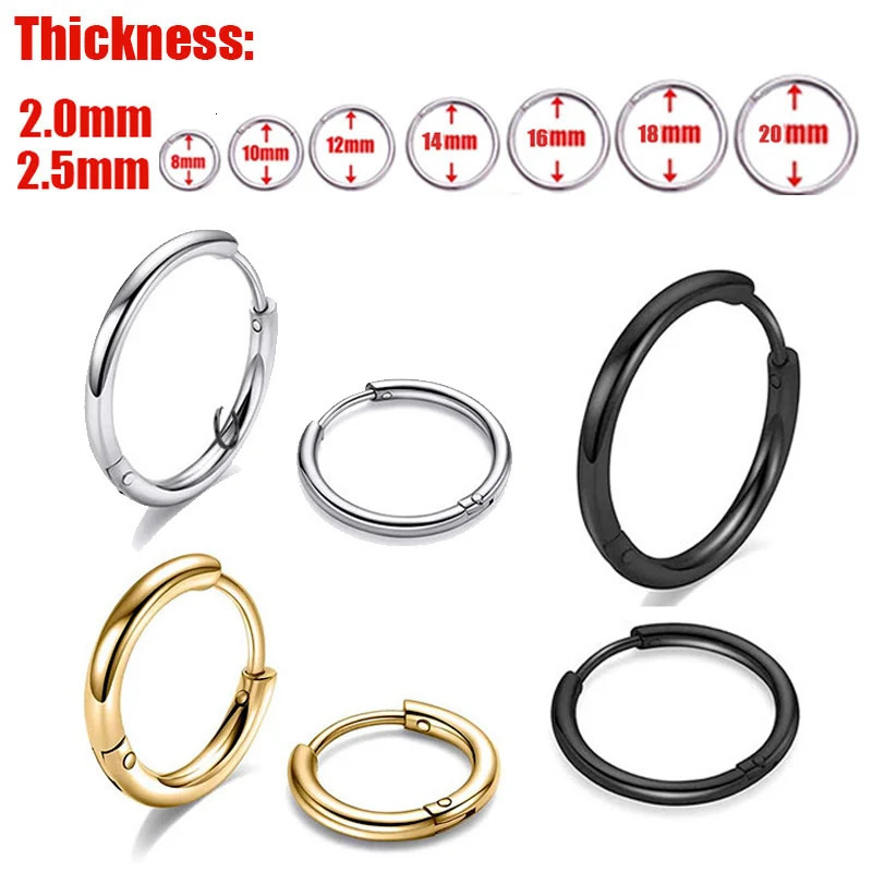 3/50/100pairs Stainless Steel Small Hoop Earrings for Women Men Gold Color Black Circle Thick Ear Ring Huggie Earrings Piercing 250708