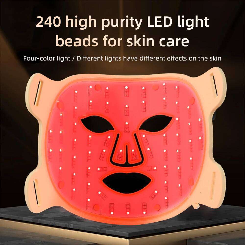LED 4 Color Therapy Face With Near-Infrared Red Light For Anti-Aging Skincare Mask At Home And Travel