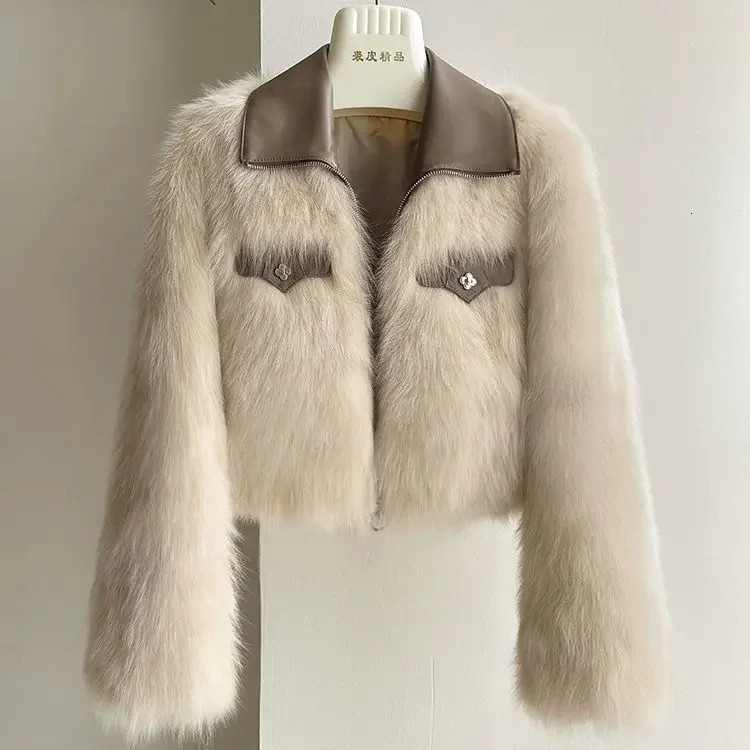 Spring and Autumn Korean Chic Polo Collar Loose Fur Coat Women Clothing Winter Coat Faux Fox Fur Plush Short Jackets Women Tops 250708