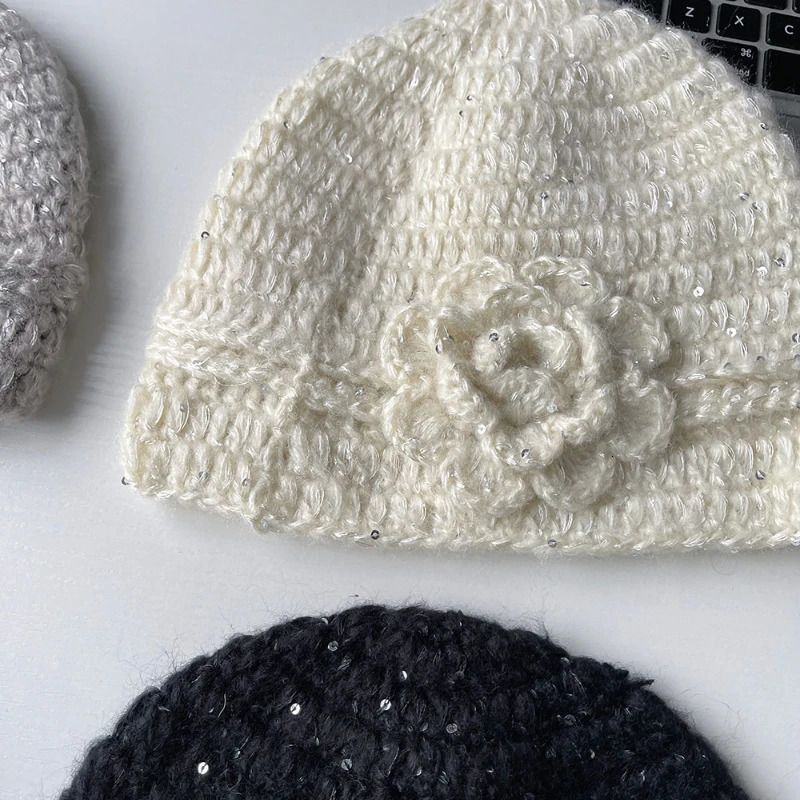 Crochet Knitted Hat Spring Autumn Thick Line Handmade Winter Female Vintage Fashion Beanies Hat Y2k Girls 250712