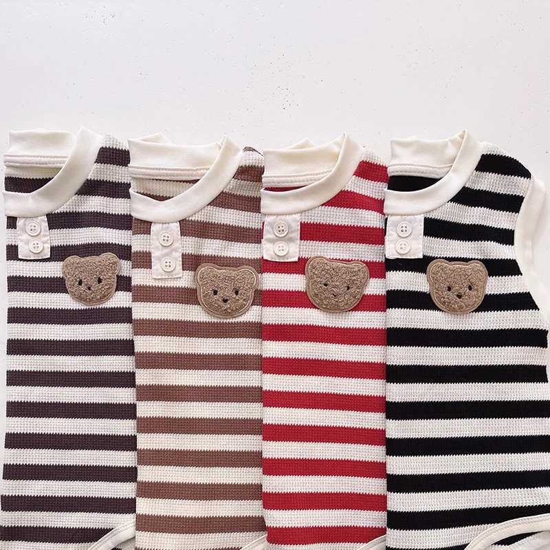 Baby Boy Girl Striped Bear Romper Ribbed Sleeveless Bodysuit Jumpsuit Infant Knitted Outfits Clothes Z250712