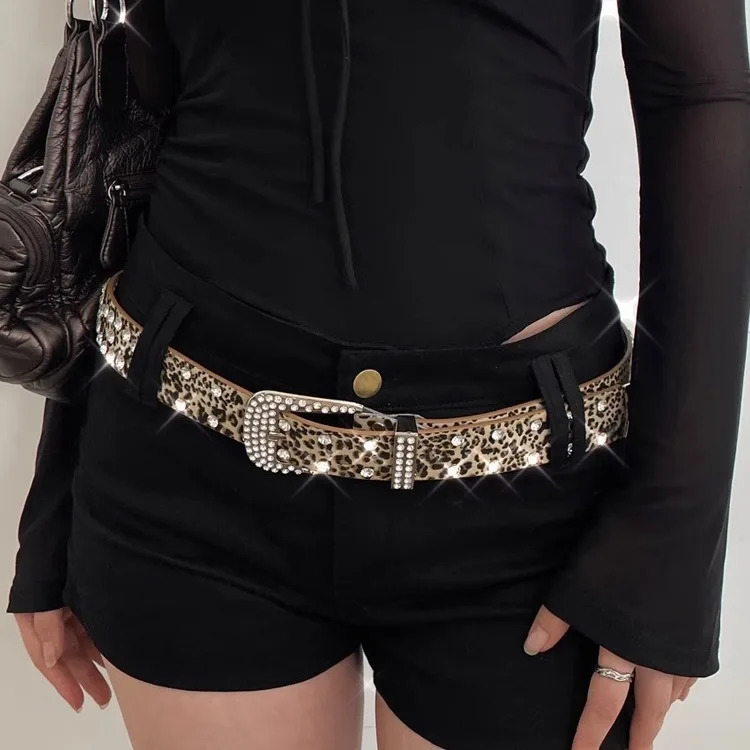 Trendy Sparkling Rhinestone Leopard Belt Woman PU Leather Cheetah Zebra Print Belt Y2k Owboy Cowgirl Jeans Pants Bb Belts 250711