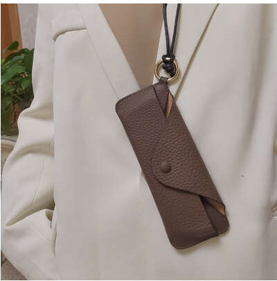 Neck Hanging Genuine Leather Pouch with Strap for Myopia Glasses Couple Storage Top Layer Cowhide Bag Sunglasses