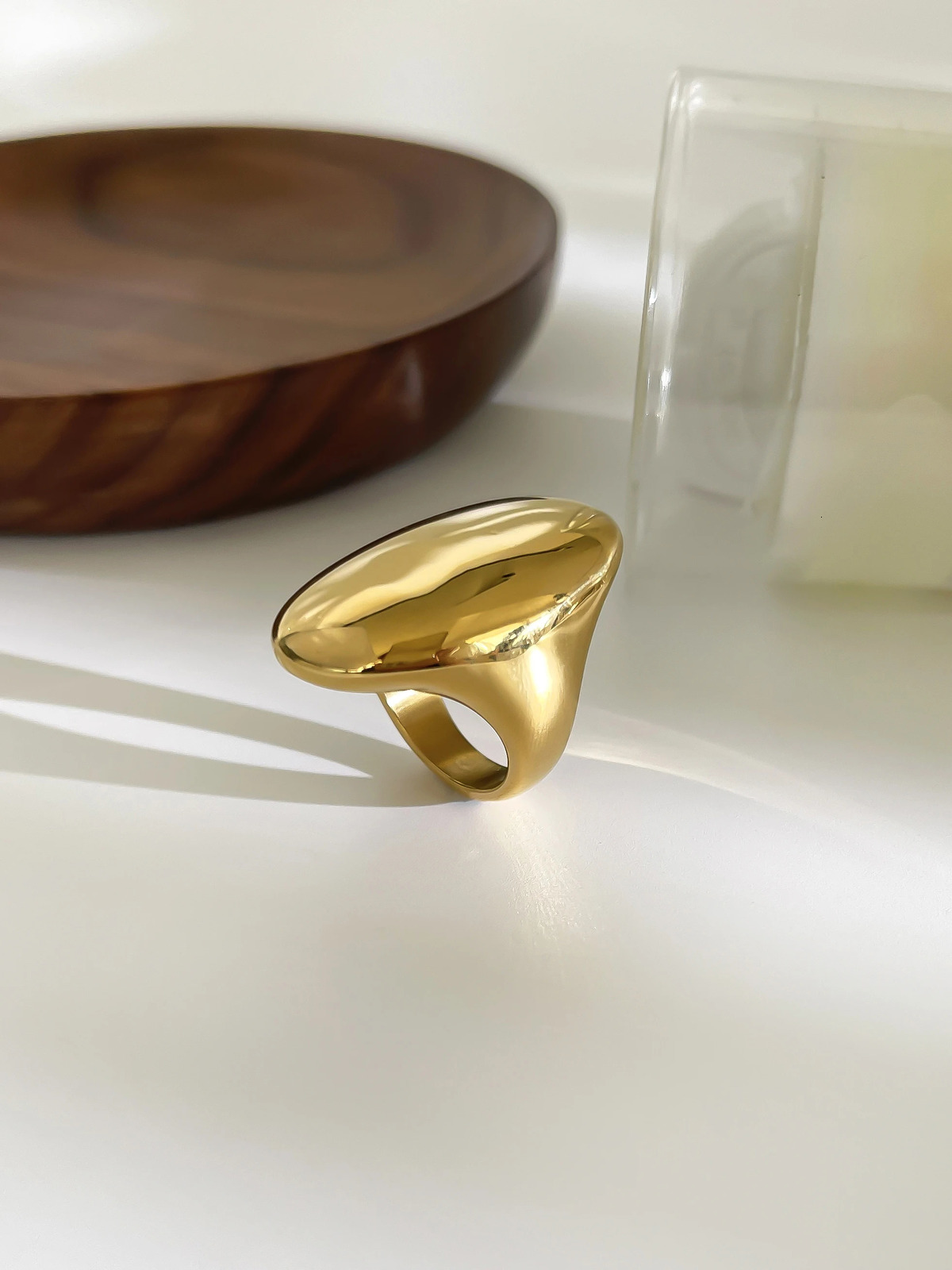 Perisbox High Polished Stainless Steel Solid Gold Plated Chunky Dome Full Finger Rings for Women Men Gothic Minimalist Jewelry 250708