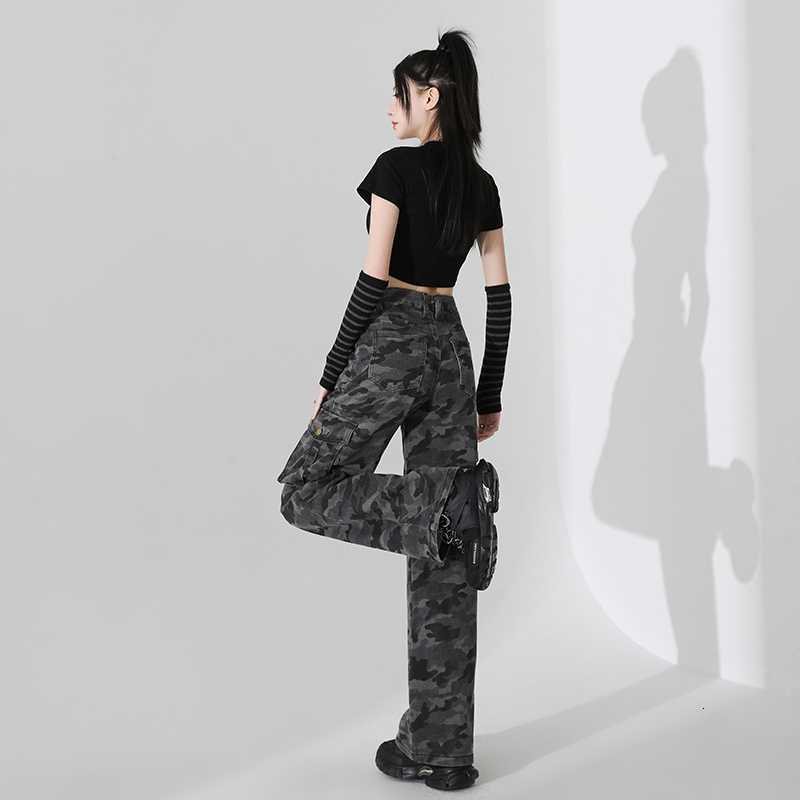 Summer new women's pants new women's cool spicy girl wide leg pants new casual camouflage wide leg work pants women's multi pocket pant