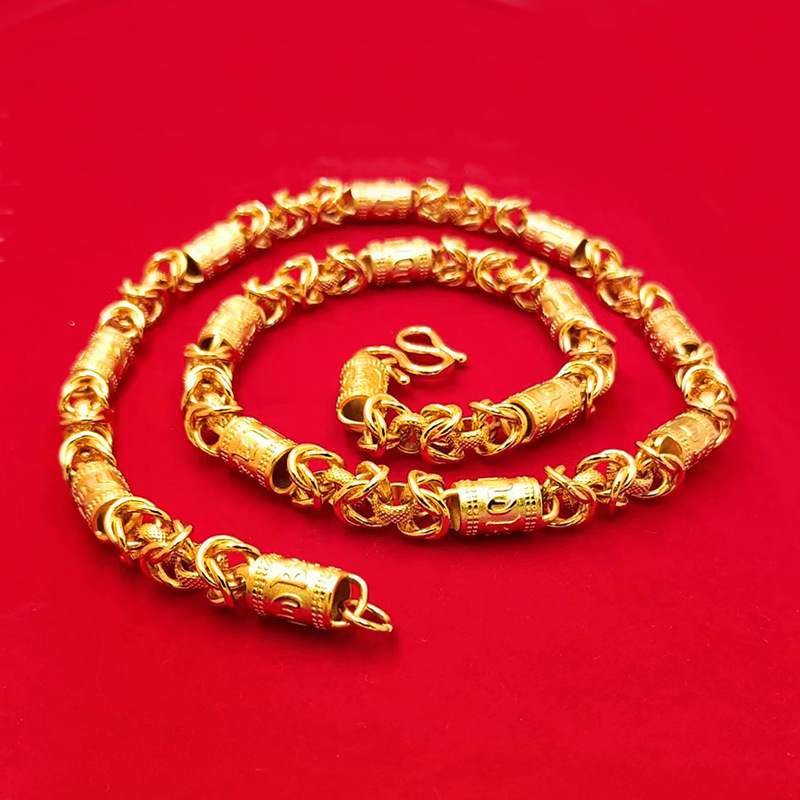 Luxury Jewelry Designer Jewelry New 10mm Six-word Mantra Dragon Bone Necklace Imitation Vietnamese Sand Gold 24K Inner And Outer Same Color High Color
