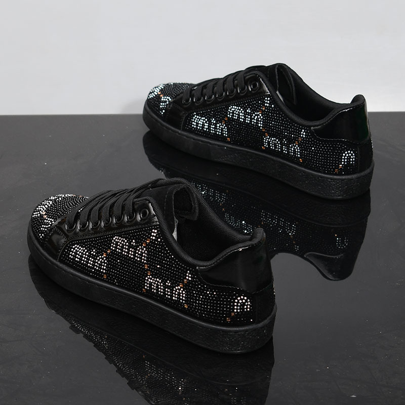 trendy diamond studded shiny casual shoes hip-hop versatile height increasing flat bottomed men's shoes soft soled breathable board shoes hot sal