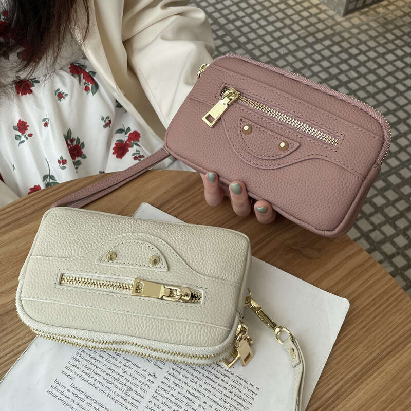 Top Layer Cowhide Women's Clutch New Motorcycle Bag Large Capacity Double Zipper Phone Holder Genuine Leather Handbag