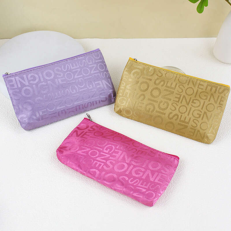 Korean Style Casual Letter Jacquard Horizontal Square Handheld Makeup Pouch Toiletry Bag for Women