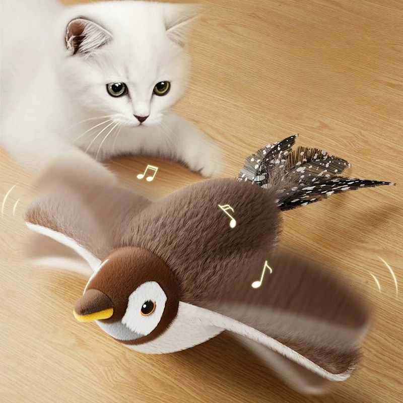 Interactive Cat Toys Rechargeable Electric Flapping Wings Bird Cat Toy Sound Chirping Bird Catnip Touch Activated Plush Toy 250708