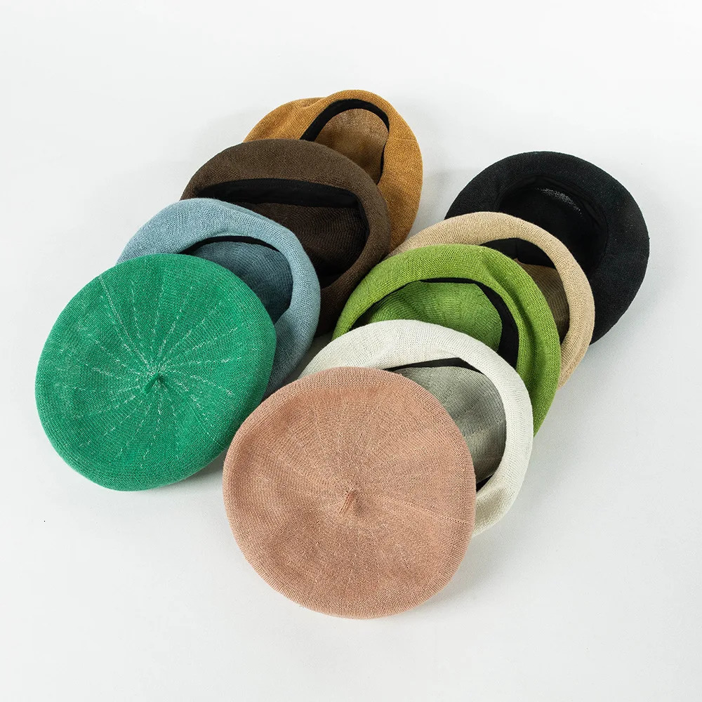Womens Knitted Linen Beret Hats French Style Ladies Painters Hat Deep Brim Mushroom Caps Beanie Soft Breathable Size 56-58cm 250712