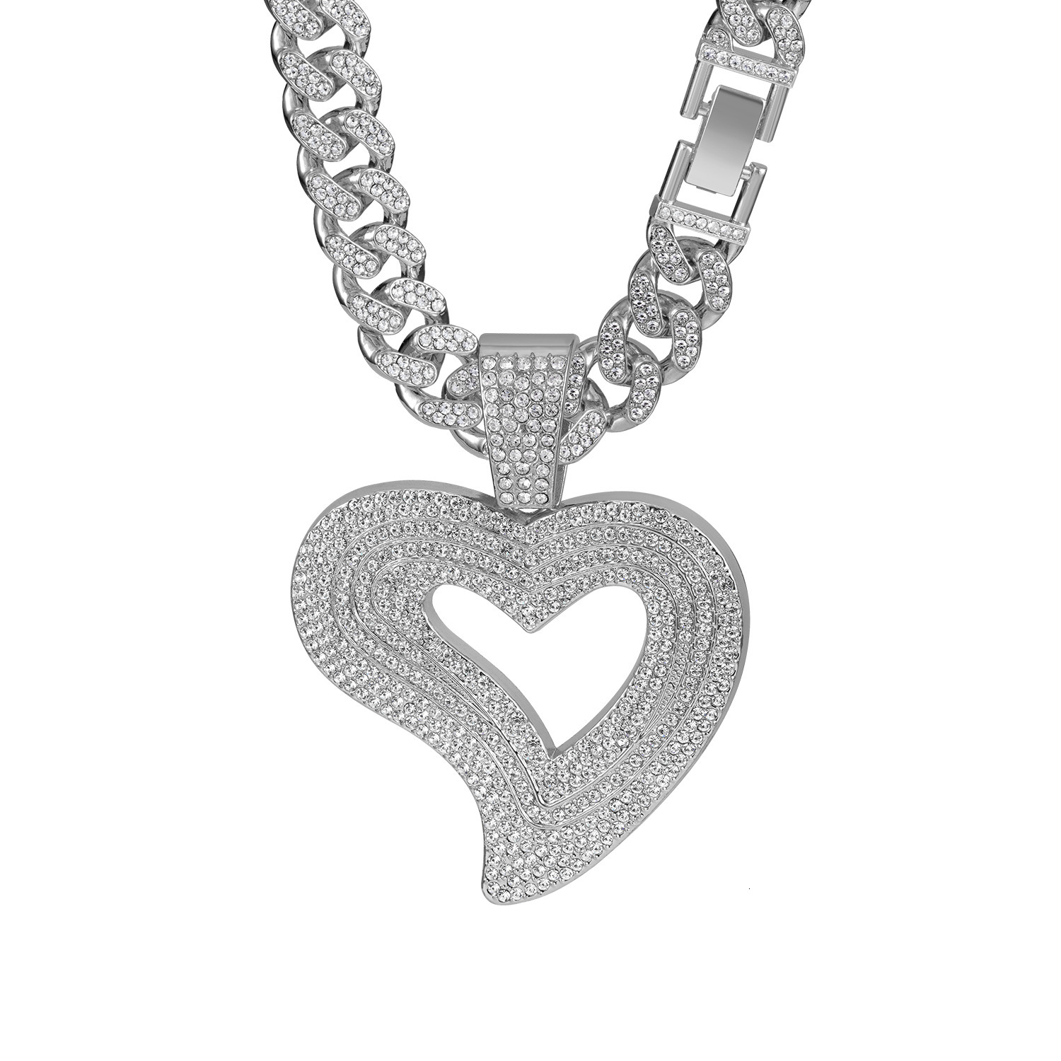 Luxury Jewelry Designer Jewelry European And American Cross-border New Luxury Heart Full Diamond Alloy Pendant Necklace Hip-hop Trendy Men's Jewe