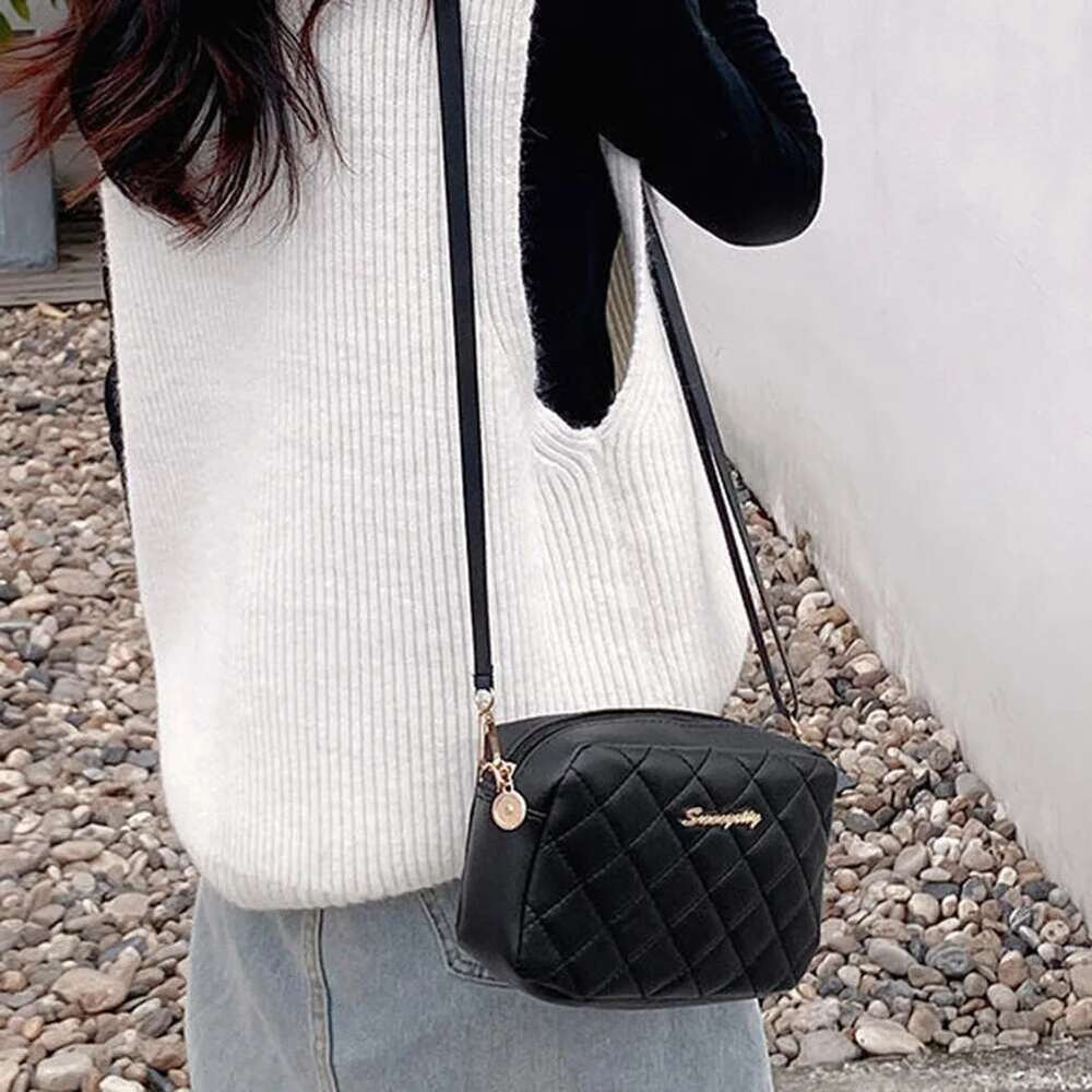 Embroidered Female Messenger PU Lattice Shoulder Crossbody Bag Solid Color Shopping Daily Purse Ladies Handbags