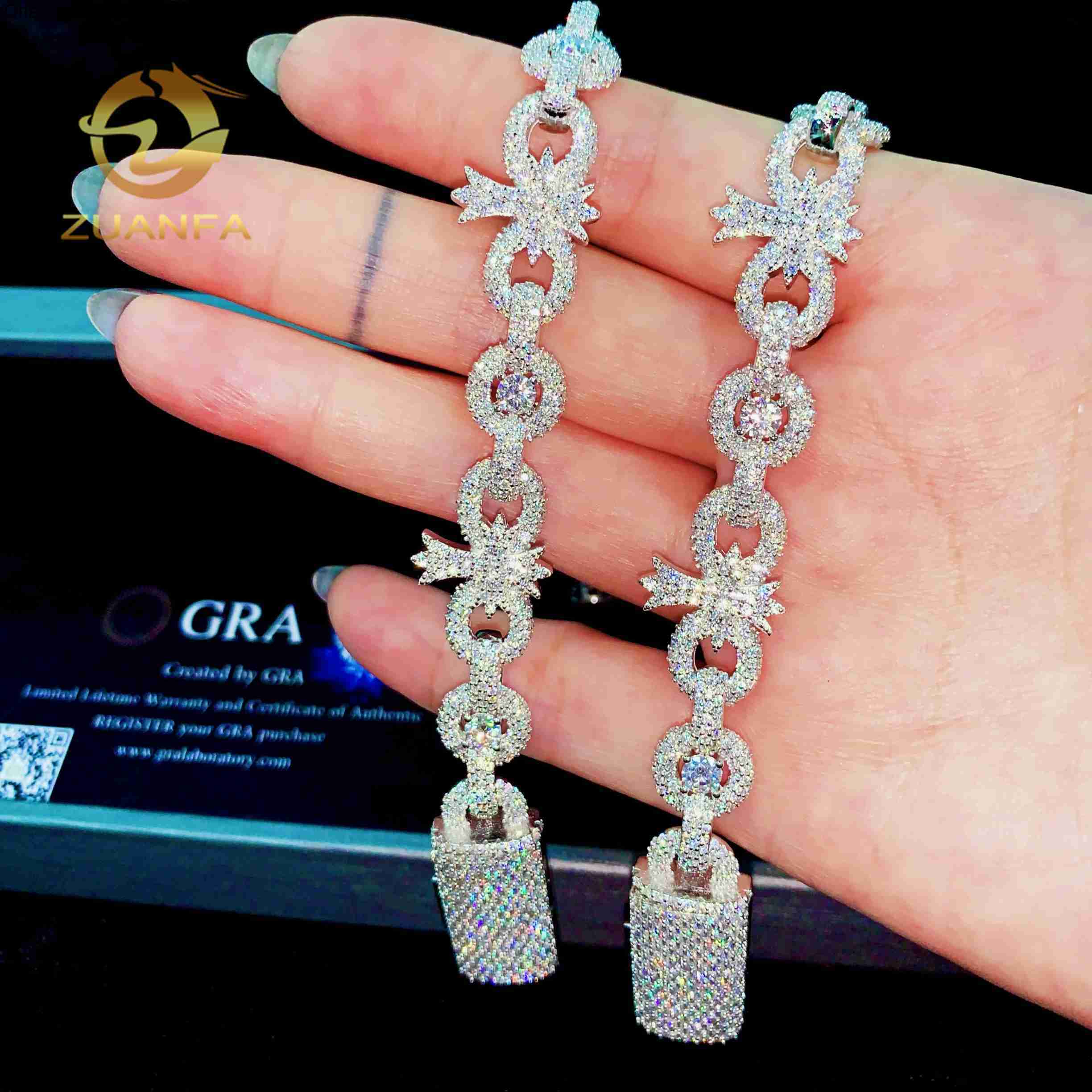 Zuanfa Jewelry Big Stones Moissanite Cross Bracelet 10mm Infinity Cuban Link Chain Moissanite Cuban Link Bracelet Cuban Chain