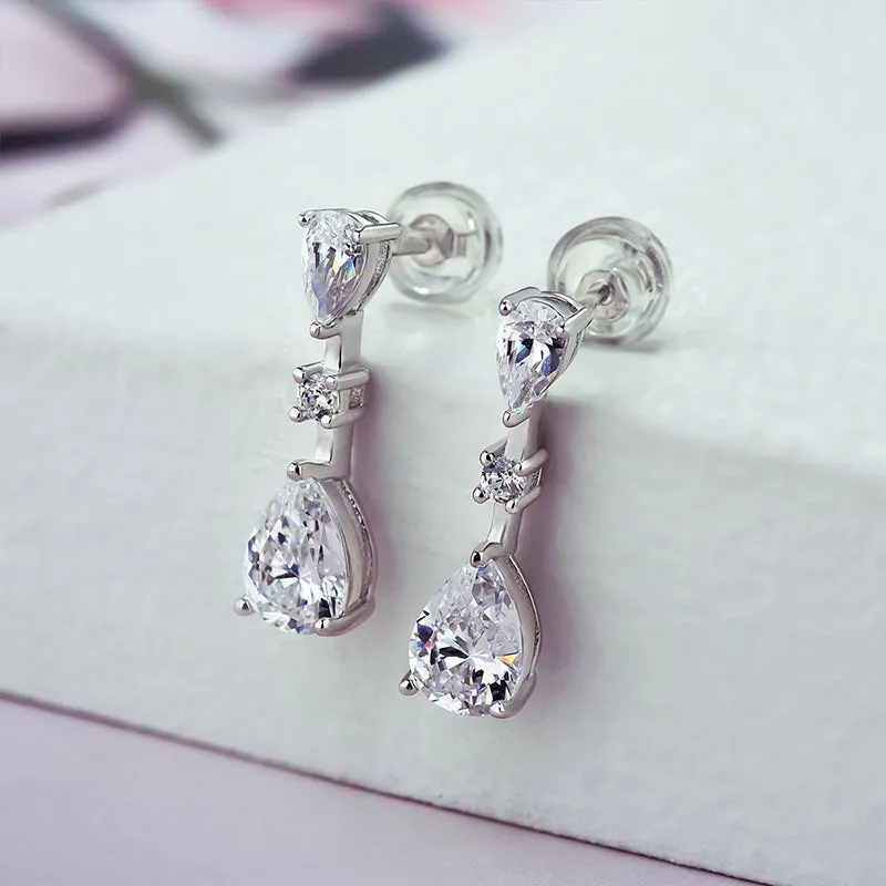 Choucong Ins Top Sell Dangle Earrings Simple Fashion Jewelry 925 Sterling Silver Water Drop Pear Cut 5A Zircon CZ Diamond Party Sweet Cute Party Women