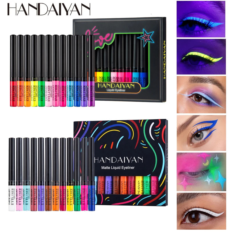 12 Colors Neon Eyeliner Pen Kit UV Light Pastels Pastel-Black Light Eye Makeup Waterproof Liquid Eyeliner Pencil Set Cosmetics 250704
