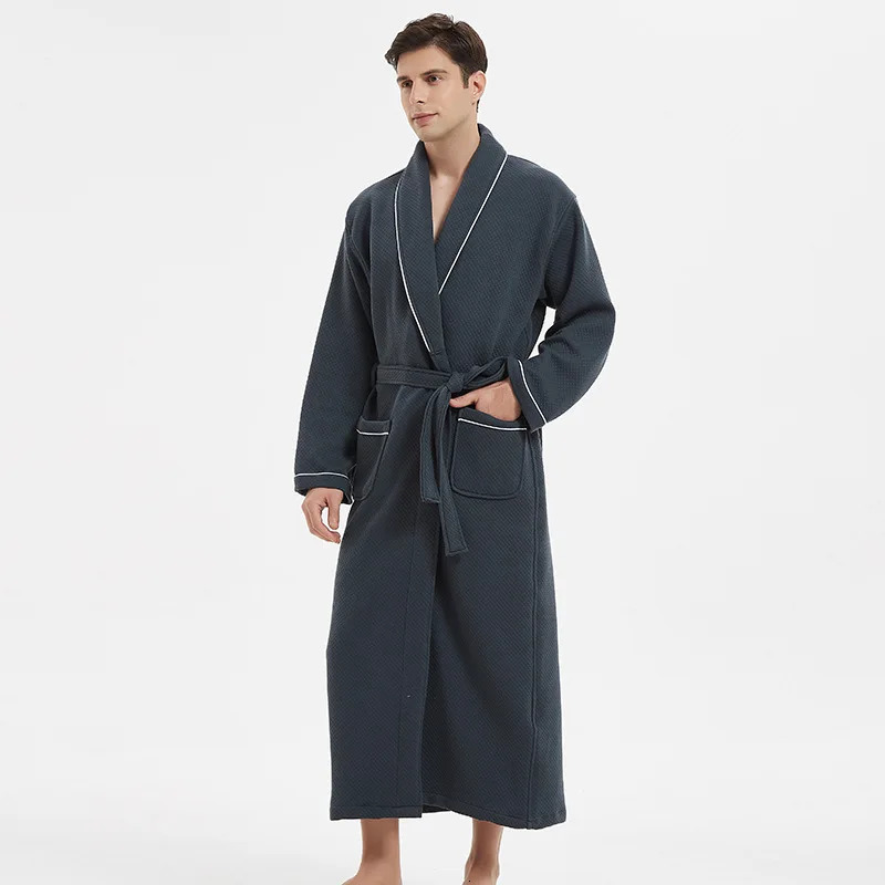 Men Bathrobe Winter Thick Warm Grid Cotton Bathrobe Mens Sleepwear Bath Robe Fashion Robes Male Thermal Dressing Gown 250710