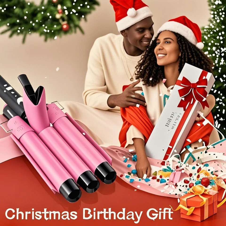 Hair Curling Iron with 3 Barrel Hair Curler Two-level Temperature Control Pink Egg Roll Hair Waver for Women Beach Waves 250712