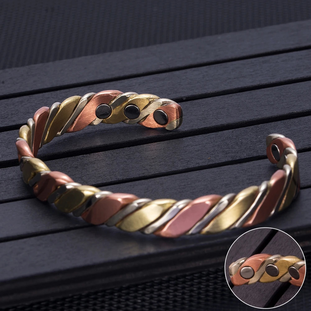 Vinterly Twisted Copper Bracelets for Women Rose Gold-color Health Energy Magnetic Copper Adjustable Cuff Bracelets Bangles 250712
