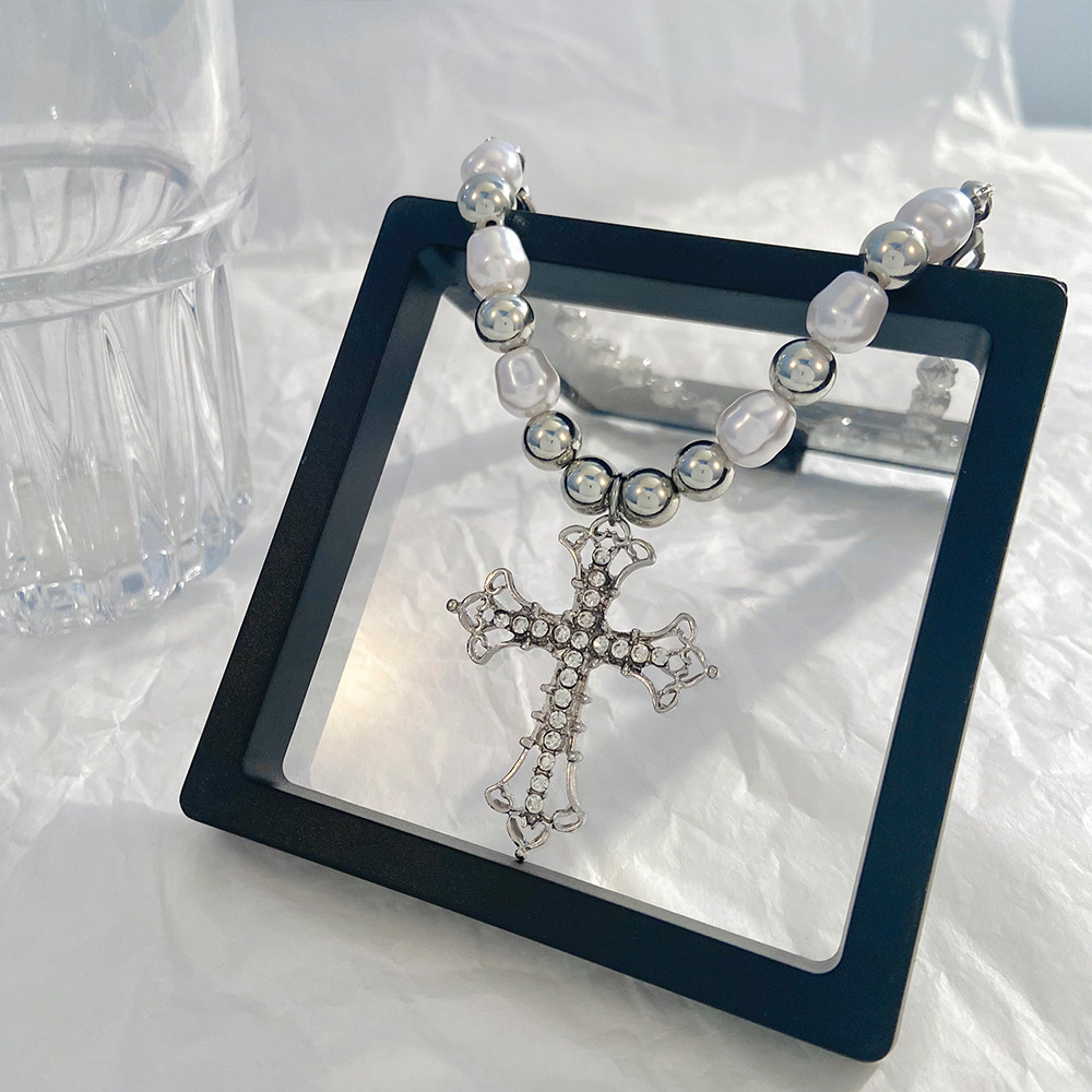 Hip-Hop Inspired Women's Gold Tone Cross Pendant with Real Gemstones