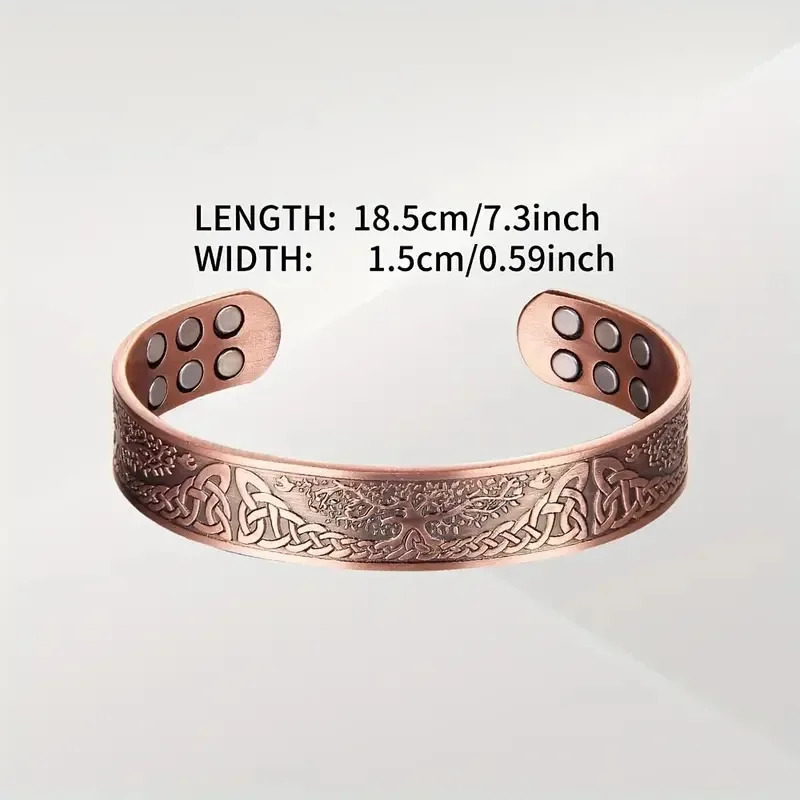 Pure Copper Cuff Bracelet Bangle Tree of Life Carving Magnetic Bracelets For Men With 3500 Gauss Magnets Adjustable Size 250712
