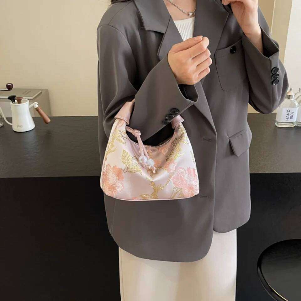 Portable Embroidered Chinese Style Purses Canvas Hanfu Embroidery Handbag Mini Shoulder Silk Cheongsam Bag Party Sac