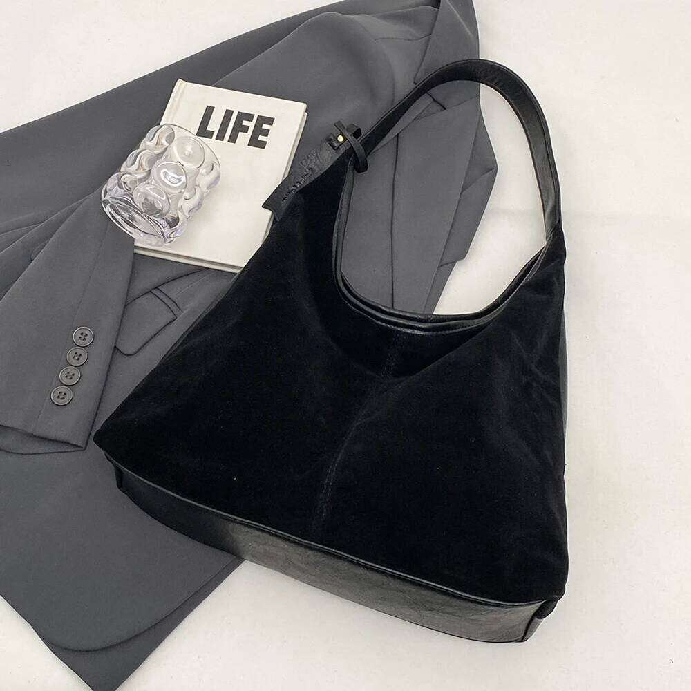 Women Suede Retro Large Capacity Stylish Commuting Single Shoulder Simple Tote Handbag Outdoor Travel Bag
