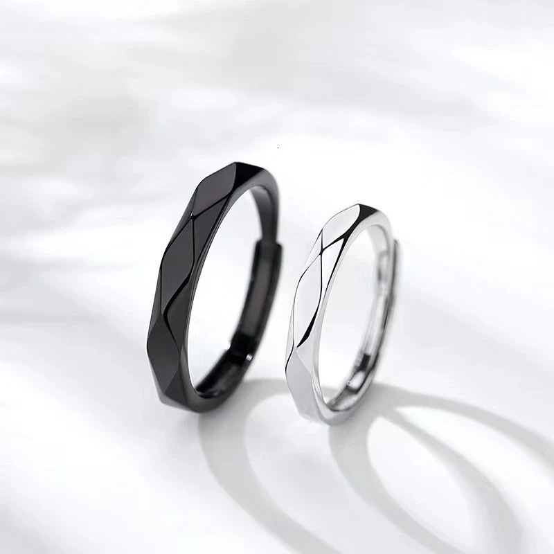 Korean Fashion 1Pair Simple Couple Zircon Rings For Women Men Goth Ring Opening Finger Lovers Jewelry Gifts 250704