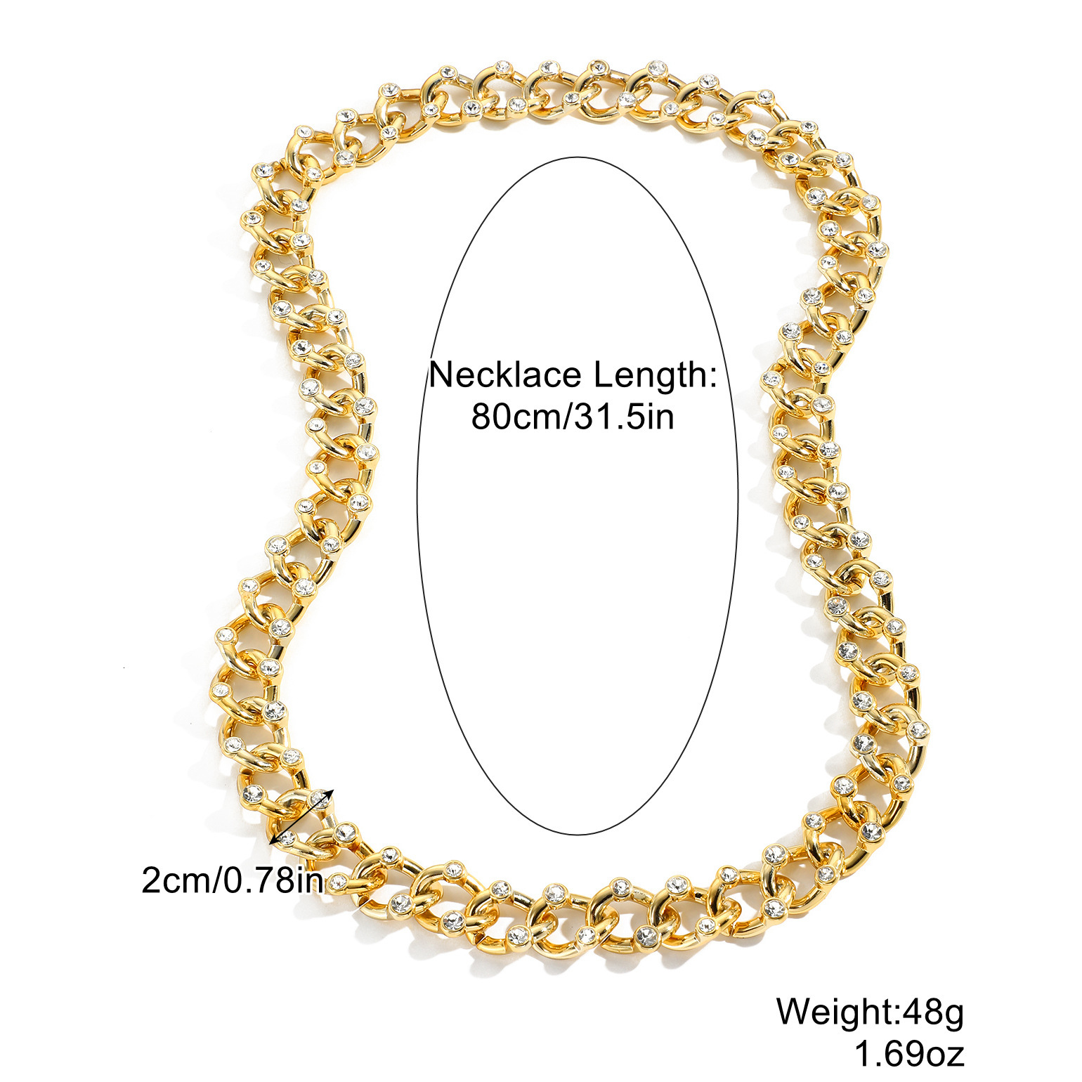 Luxury Jewelry Designer Jewelry European And American Cross-border New Style Encrypted Zircon Long Exaggerated Chain Full Zircon Hiphop Personality Hi