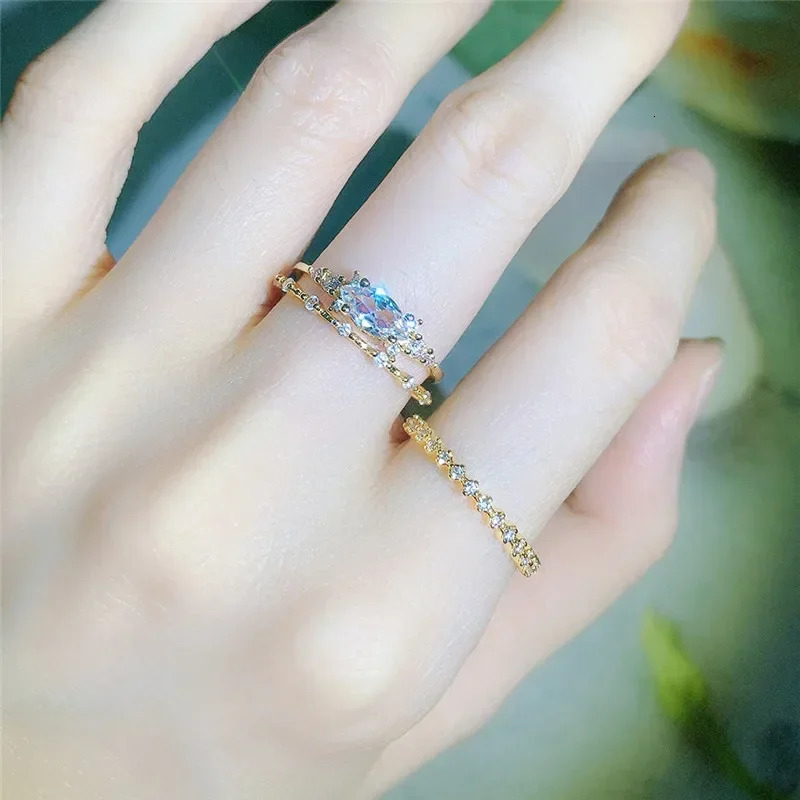 Creative Stackable Rings for Women Bling Wedding Finger Ring with Brilliant CZ Gold Color Fashion Jewelry Drop Ship 250704