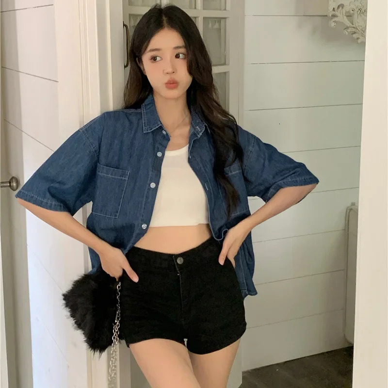 Korean Style Loose Fit Denim Shirt Womens 2025 Spring Summer Casual n Sensibility Thin Jacket Top Factory Direct Sales 250704