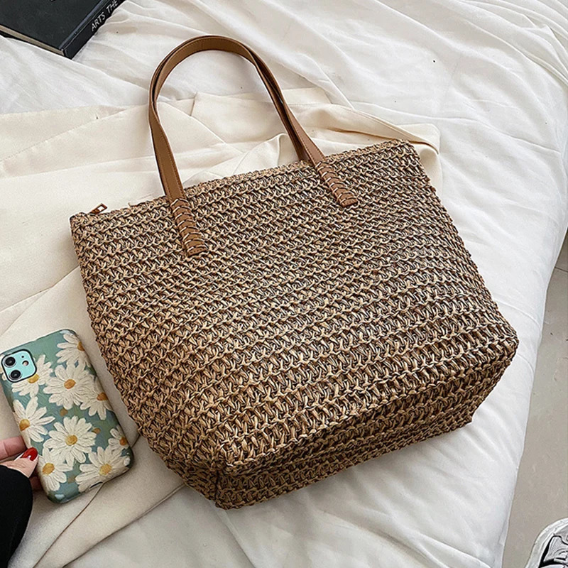 Summer Woven Shoulder Bag Women Beach Female Straw Knitted Handmade Large Capacity Handbag Purse Travel Tote Bags 250703
